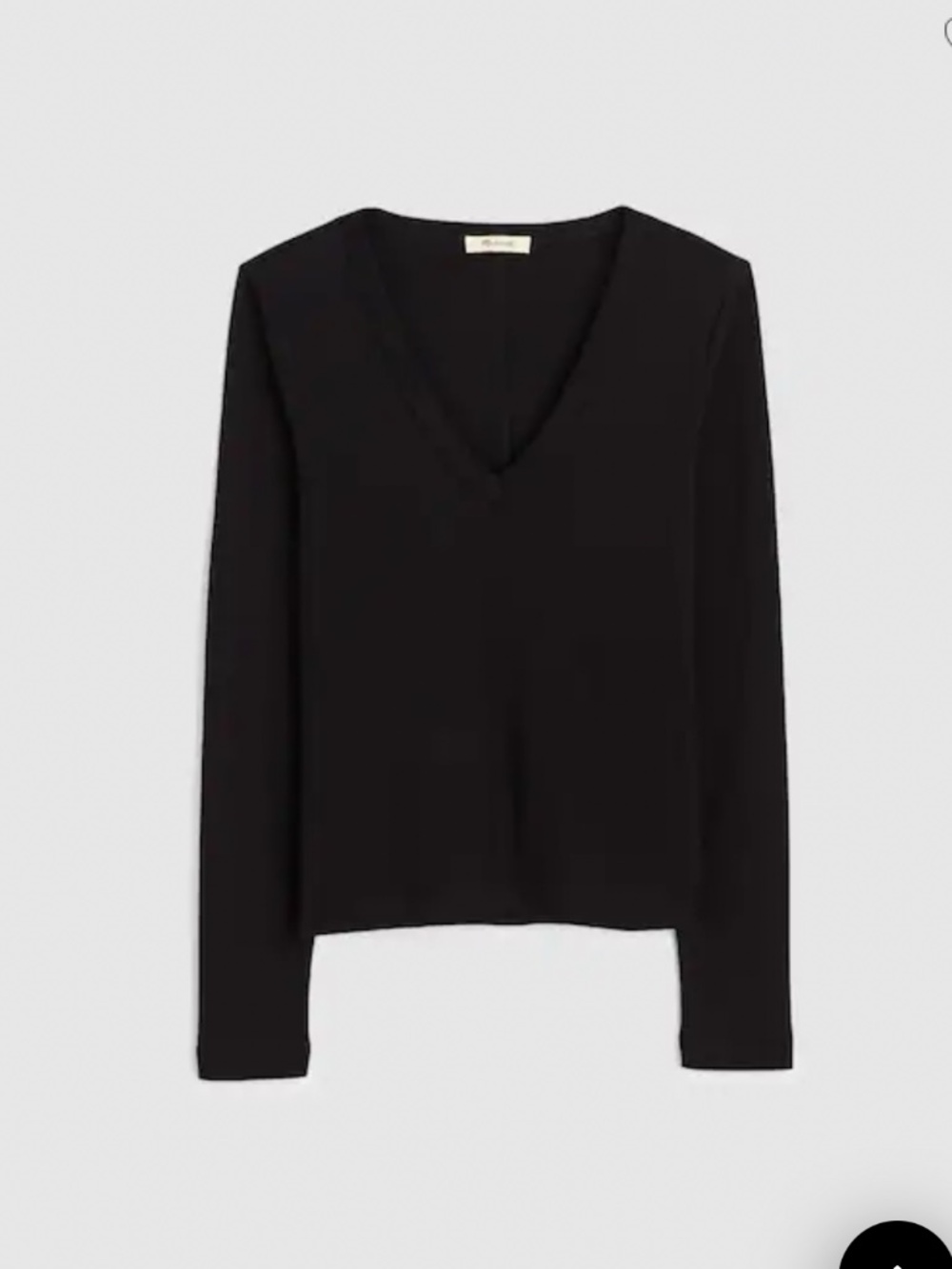 NWT Madewell The ’90s V-Neck Long-Sleeve Tee in Compact Cotton Black L